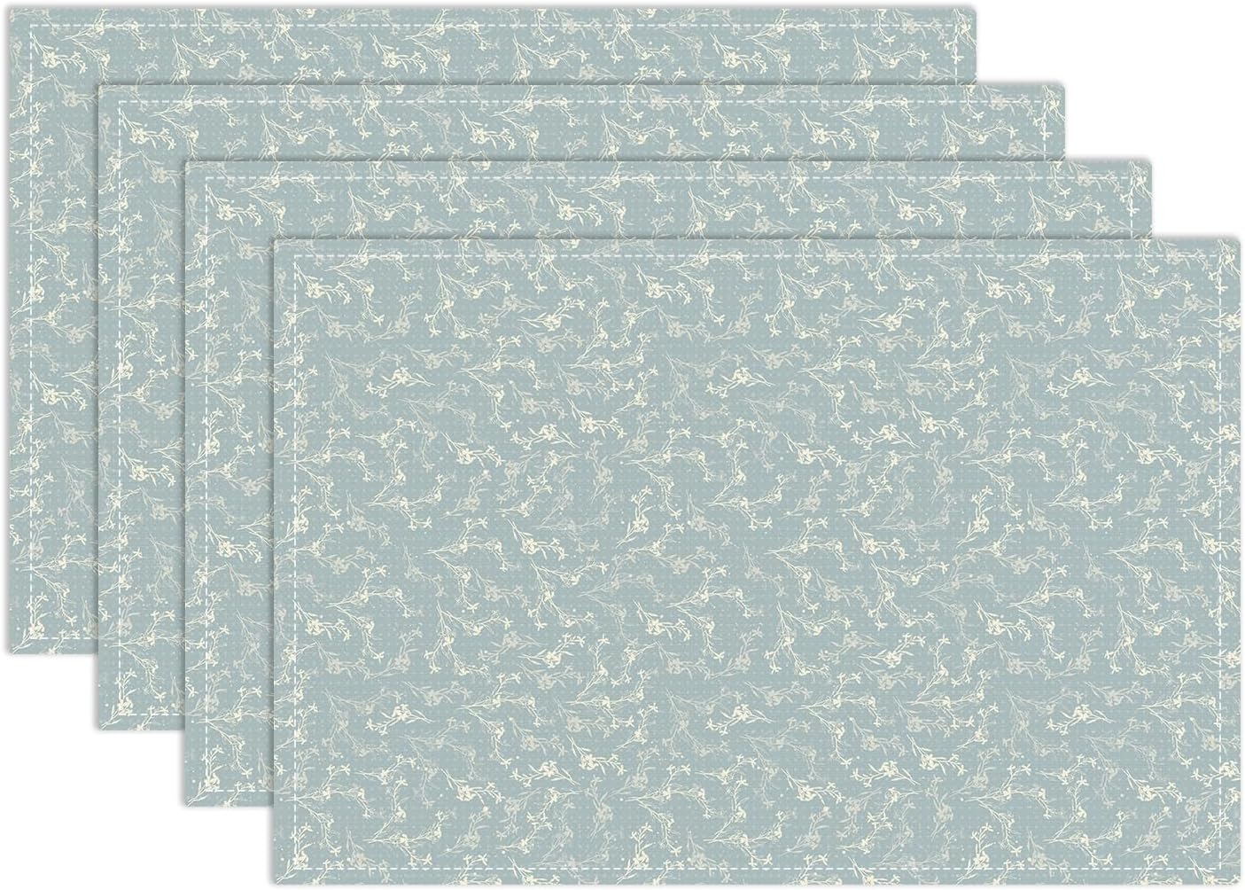 Blue Placemats Set of 4, Flower Table Mat for Home Kitchen, Restaurants, Outdoor Linen Washable Place Mats 12x18 inch Party Event Dining Decoration-13