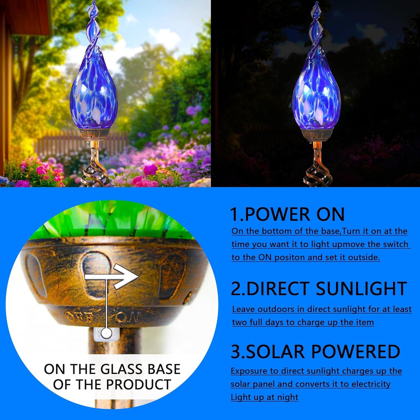 Solar Garden Lights, Solar Flame Lights Outdoor Decoration, Outdoor Garden Decor, Decorative Led Flame Glass Stakes Decorative for Pathway, Lawn, Patio, Driveway