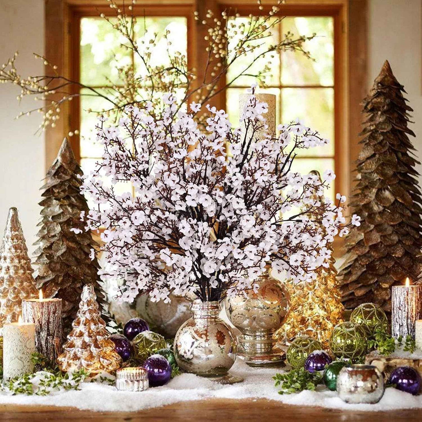Yastouay White Fake Flowers Real Touch Silk Flowers, 5Pcs Babys Breath Artificial Flowers Bulk, Faux Gypsophila Bouquet Artificial Flowers for Thanksgiving Christmas Decorations Floral Arrangement