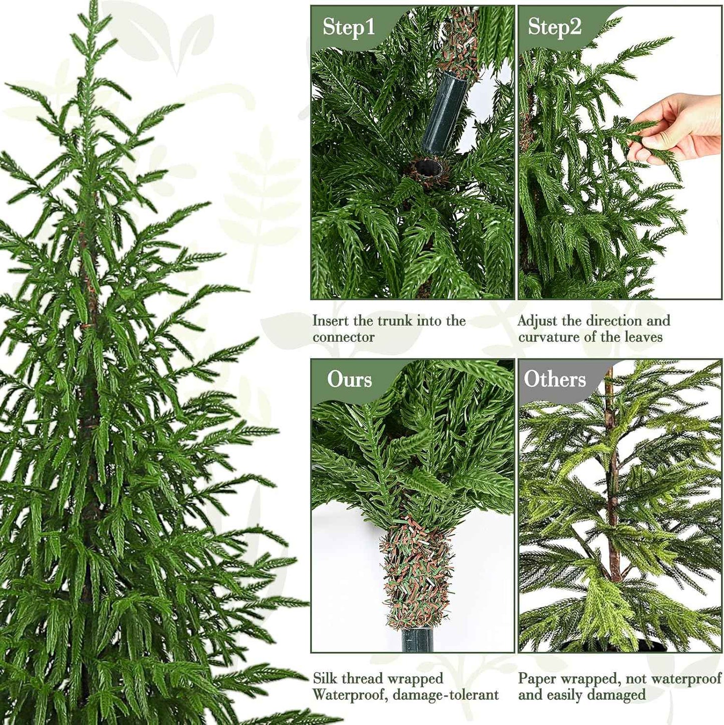 Lifecapido Artificial Norfolk Pine Tree, 4ft Realistic Christmas Tree, Fake Potted Plants for Front Porch Outdoor Indoor Garden Christmas Decor