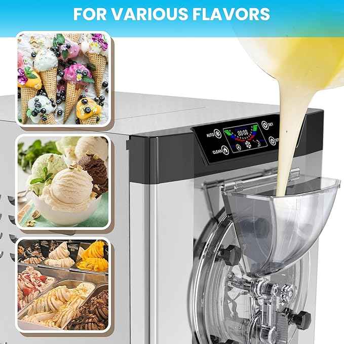2000W Commercial Single Flavor Hard Serve Ice Cream Maker Machine, 4.8-6.3 Gal/Hr Countertop Gelato Machine with LCD Display, Auto Clean High Productivity for Restaurants & Snack
