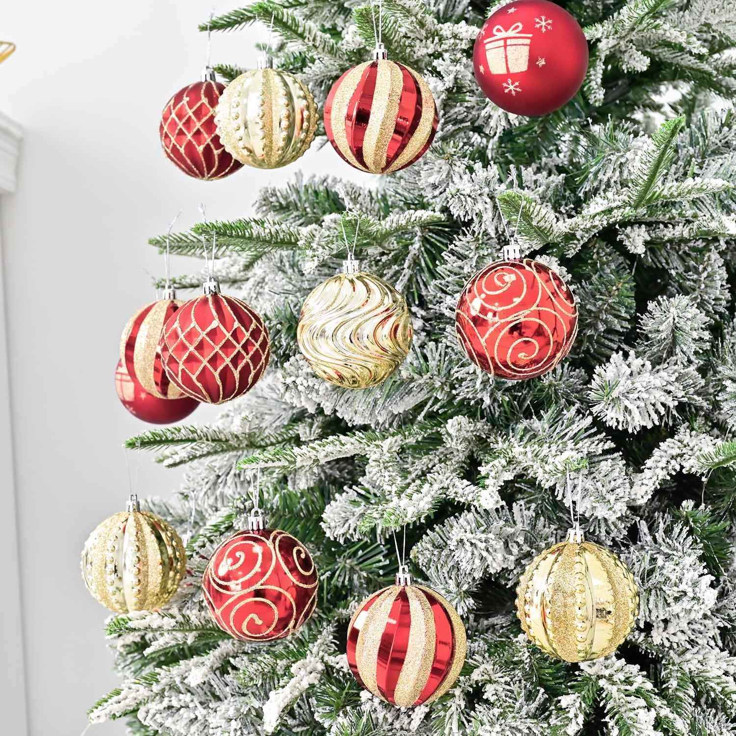 Christmas Ball Ornaments 16ct Set, Red and Gold Classic Luxury 3.15 Inch Christmas Tree Decorations, Shatterproof Hanging Ornaments for Xmas Holiday Decorations