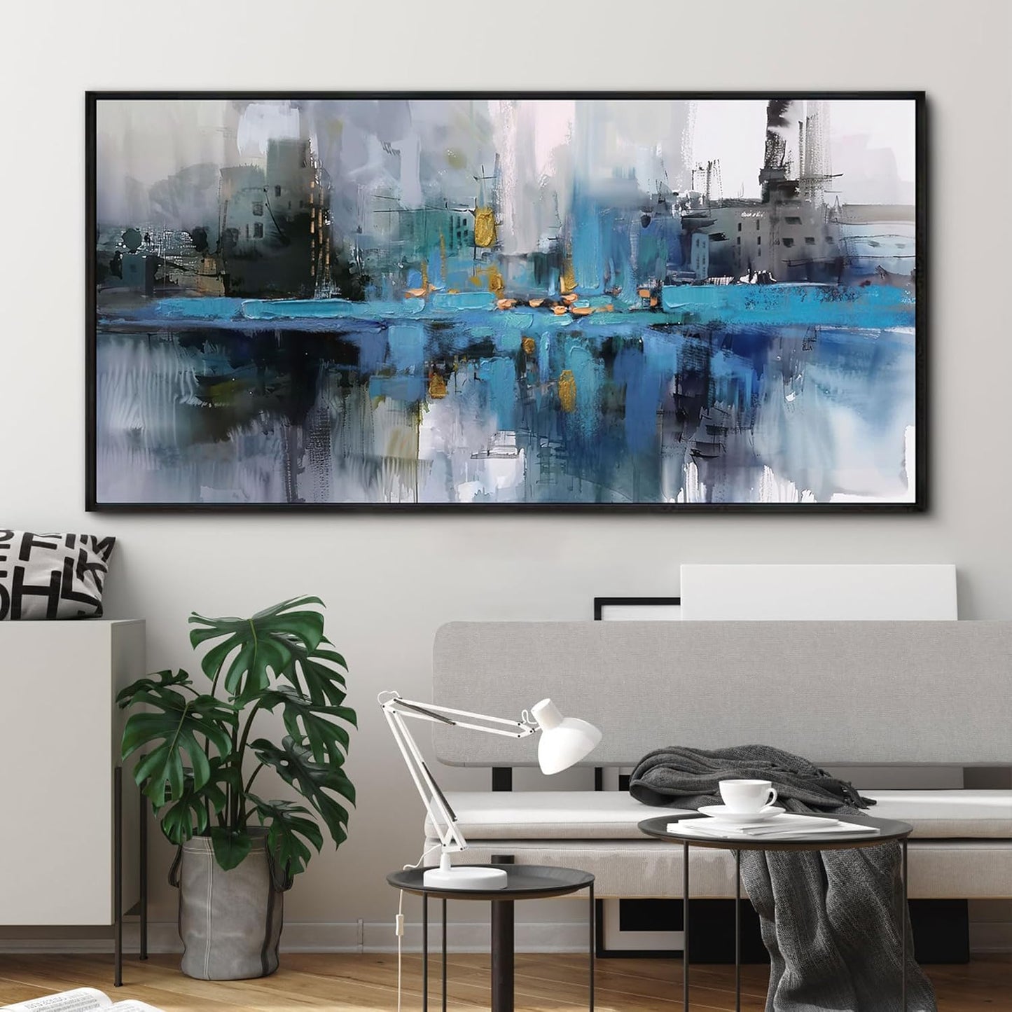 yiijeah Living Room Wall Art - Large Picture Wall Decor for Bedroom Canvas Frame Abstract Grey Modern Farmhouse Paintings Wall Hangings for Home Decorations