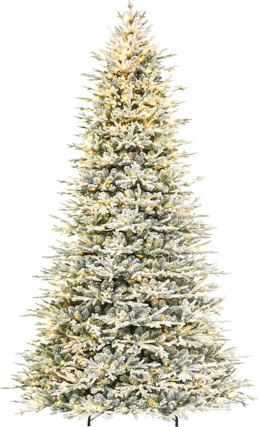Hykolity 12 ft Prelit Snow Flocked Artificial Christmas Tree, 8109 PE&PVC Branch Tips, 850 Warm White LED Lights, Easy Assembly with Metal Stand and Hinged Branches