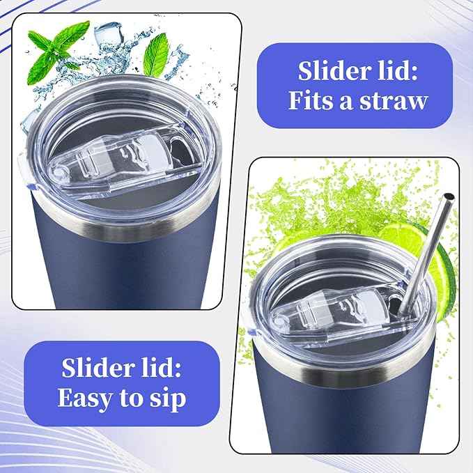 40 oz Tumbler with Lids and Straws Double Wall Vacuum Insulated Tumbler Cup,Stainless Steel Leak-proof Thermal Tumbler Powder Coated Travel Coffee Mug for Cold and Hot Drinks,Navy Blue