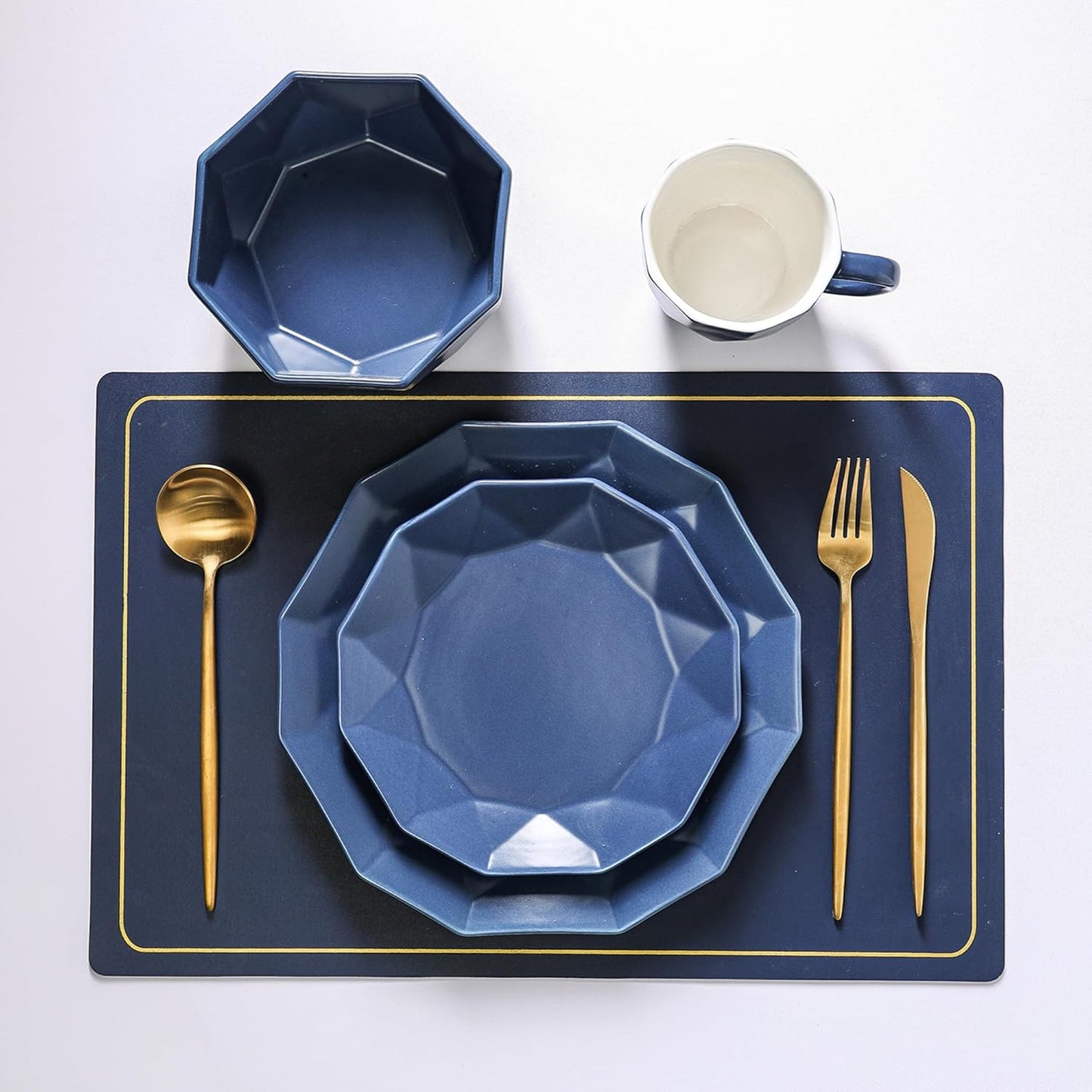 Stone + Lain Jamie Porcelain 32-Piece Geometric Dinnerware Set, Blue
