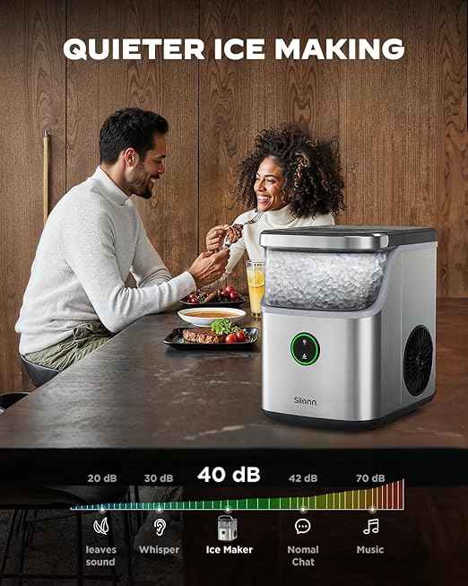 Silonn Nugget Ice Maker Countertop, Ice Basket with Handle, Quiet Operation & Self Cleaning Ice Machine, Chewable Ice, 33 lbs/24H, Portable Pellet Ice Maker with Scoop for Home, Kitchen and Office