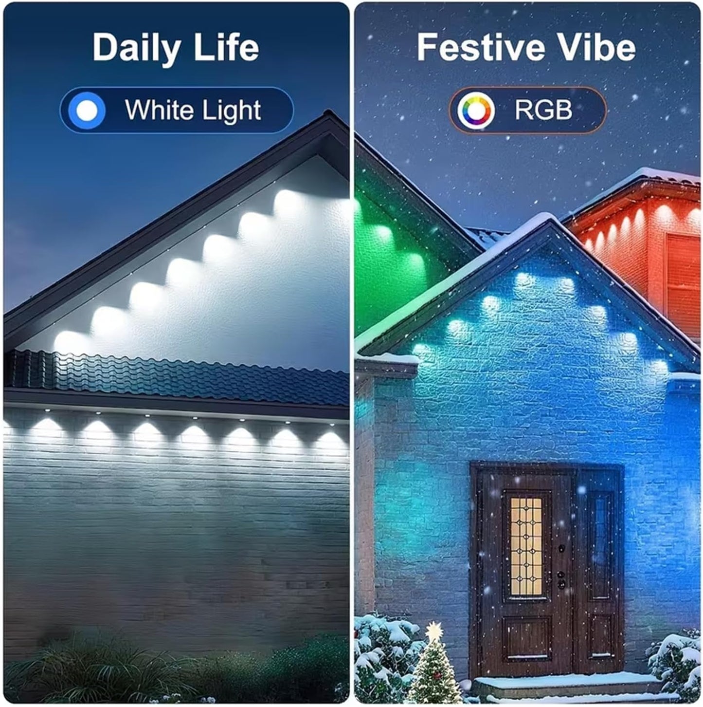 300FT Permanent Outdoor RGB Lights,IP67 Waterproof Smart LED Eaves Lights with App/Remote Control,for Christmas and All Holiday Decor,Daily and Accent Lighting,House Roof and Garden Lighting
