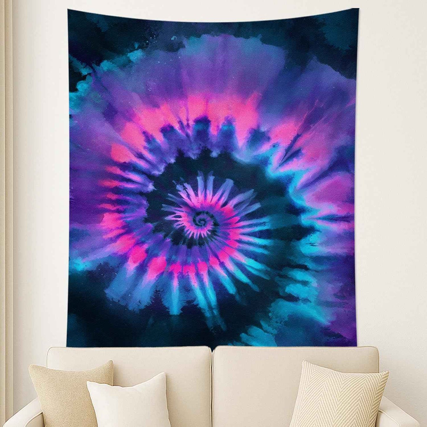 Spiral Tie-Dye Tapestry, Vibrant Violet Blue Decorative Wall Hanging, Colorful Aesthetic Tapestries for Bedroom, Living Room, Dorm 70x90 Inch