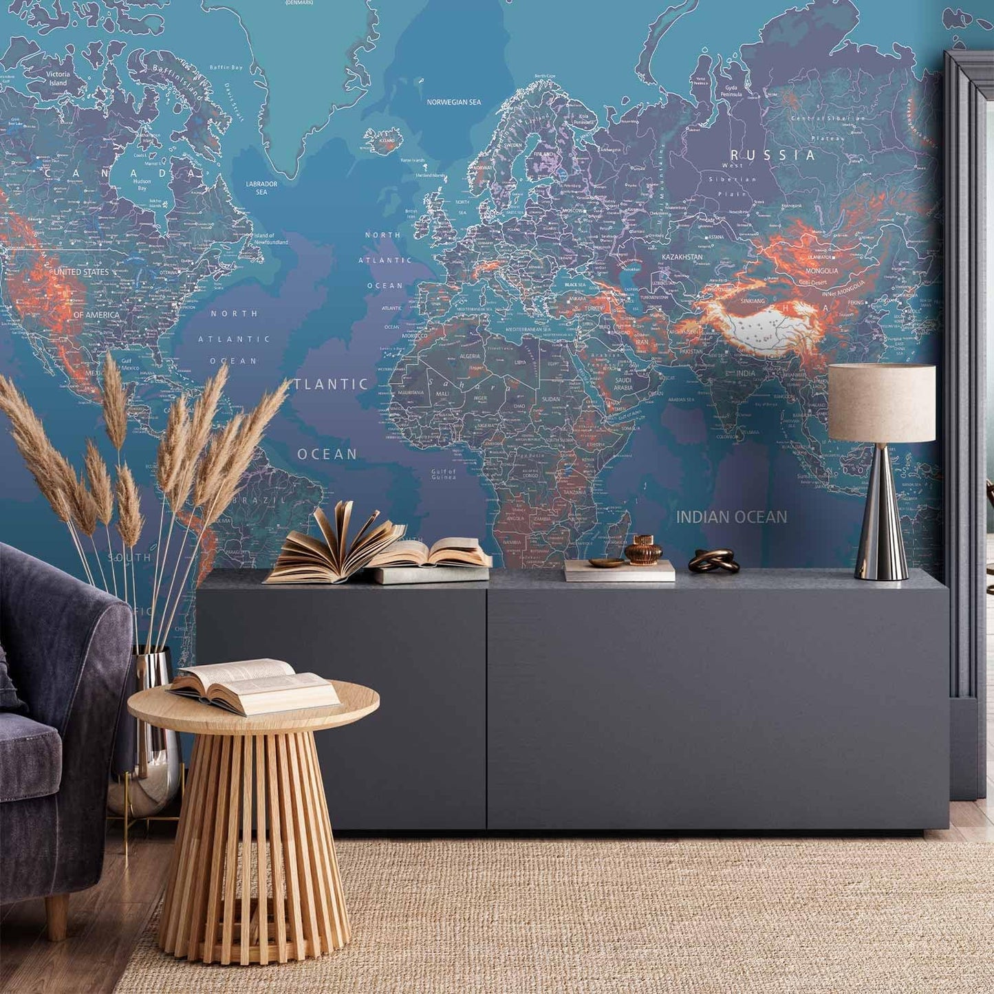 artgeist Wall Mural World Map 77x55 in - XXL Peel and Stick Self-Adhesive Wallpaper Removable Large Sticker Foil Wall Decor Print Picture Image Design Map of The World k-A-0061-a-d
