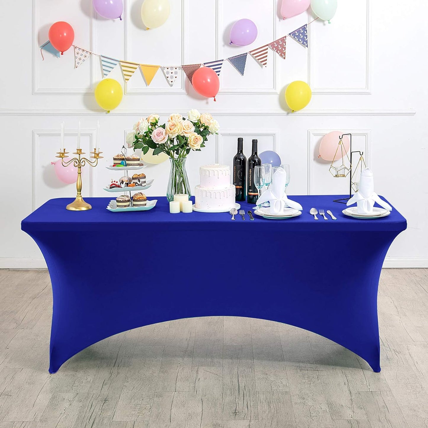 2Pack Spandex Table Cover for 8FT or 4ft or 6ft Table Universal Fitted Stretch Tablecloth for Party, Banquet, Wedding and Events-Royal Blue