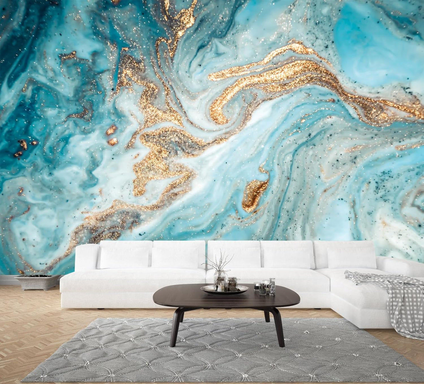 WFBHUA-Green and Gold Marble Wallpaper Abstract Art Photo Wall Murals for Living Room Bedroom (Not Peel and Stick)