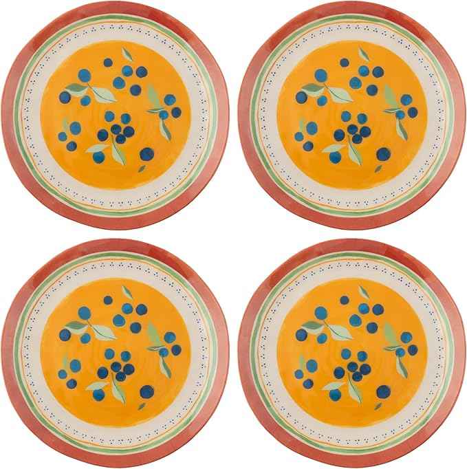 Karma, 8.75 inches Melamine Salad Plates Set of 4, Reusable Dishwasher Safe Plates for Outdoor and Indoor, Blueberries