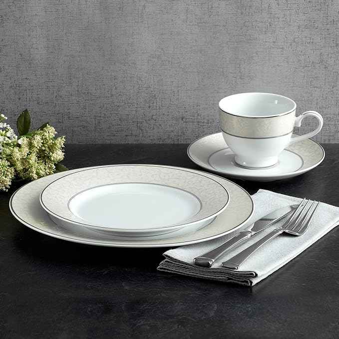Mikasa Parchment 40-Piece Dinnerware Set, Service for 8, Durable Porcelain Plates, Bowls, and Mugs with Contemporary Design, Dishwasher Safe