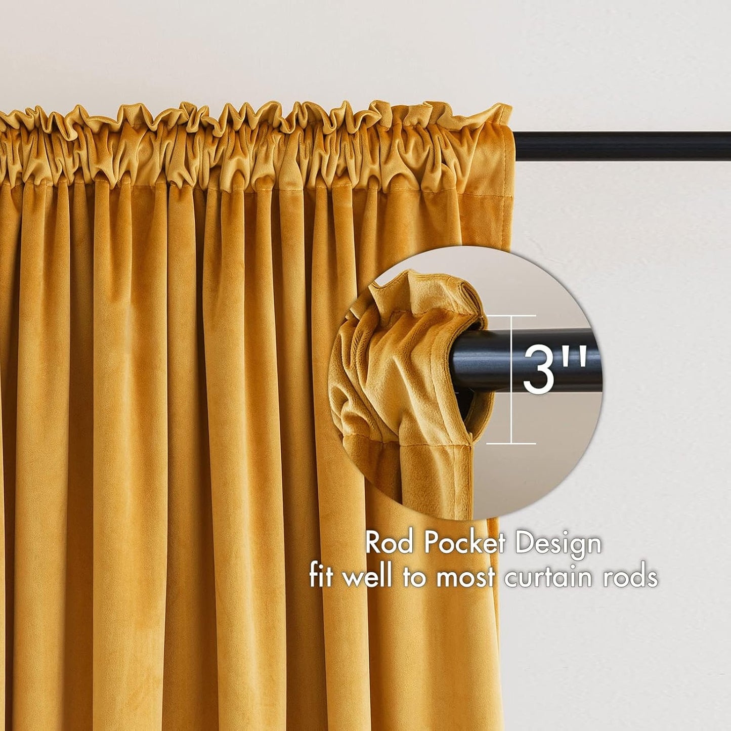 MIULEE Mustard Yellow Velvet Curtains Thermal Insulated Blackout Curtain Fall Drapes for Bedroom Living Room Darkening 96 Inches Long Curtains Panels Rod Pocket Set of 2