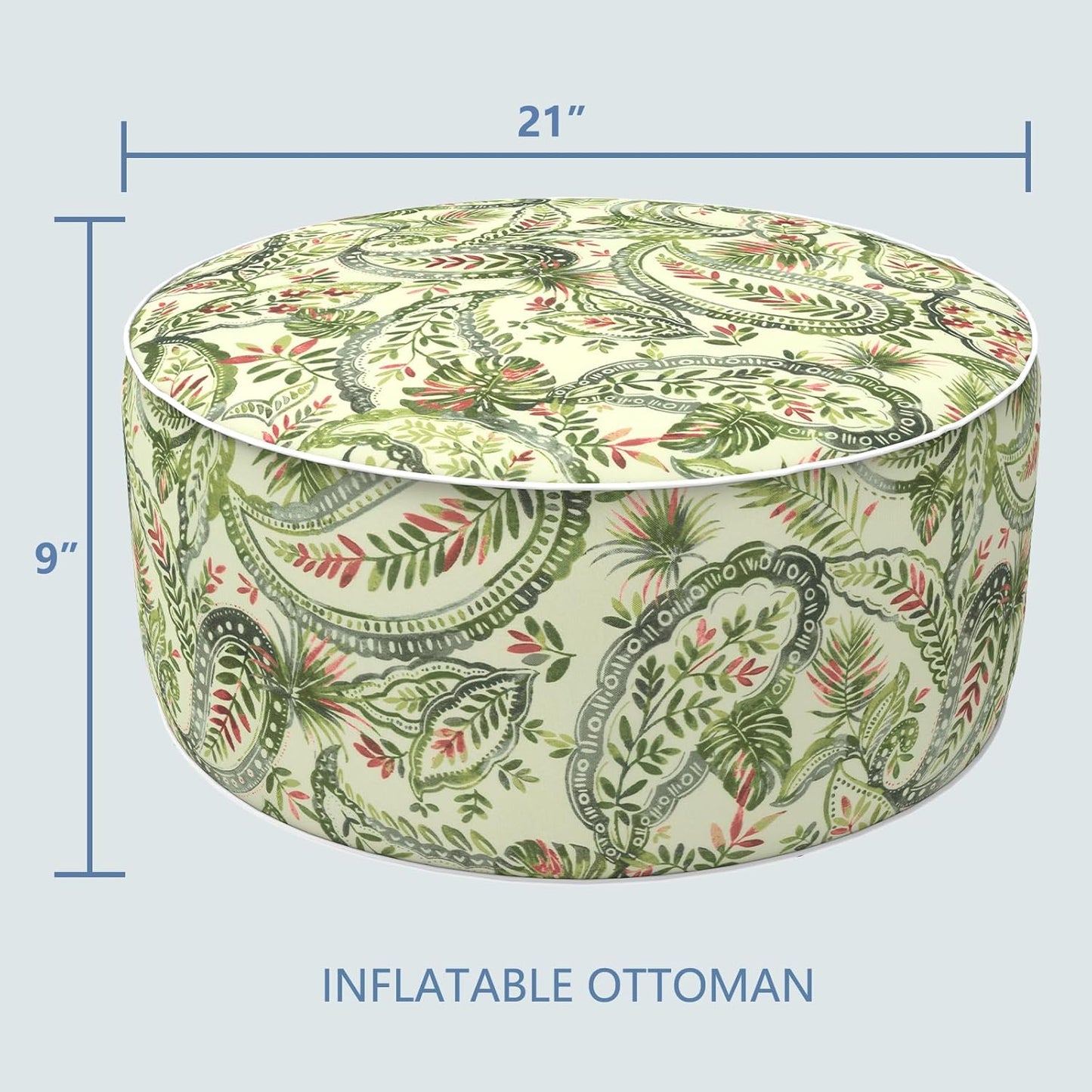 LVTXIII Inflatable Stool Ottoman Footrest with Handle, Decorative Fade-Resistant Foot Stool, Indoor or Outdoor Pouf for Home Garden and Camping Use, 21x21x9, Faylinn Shadow Paisley