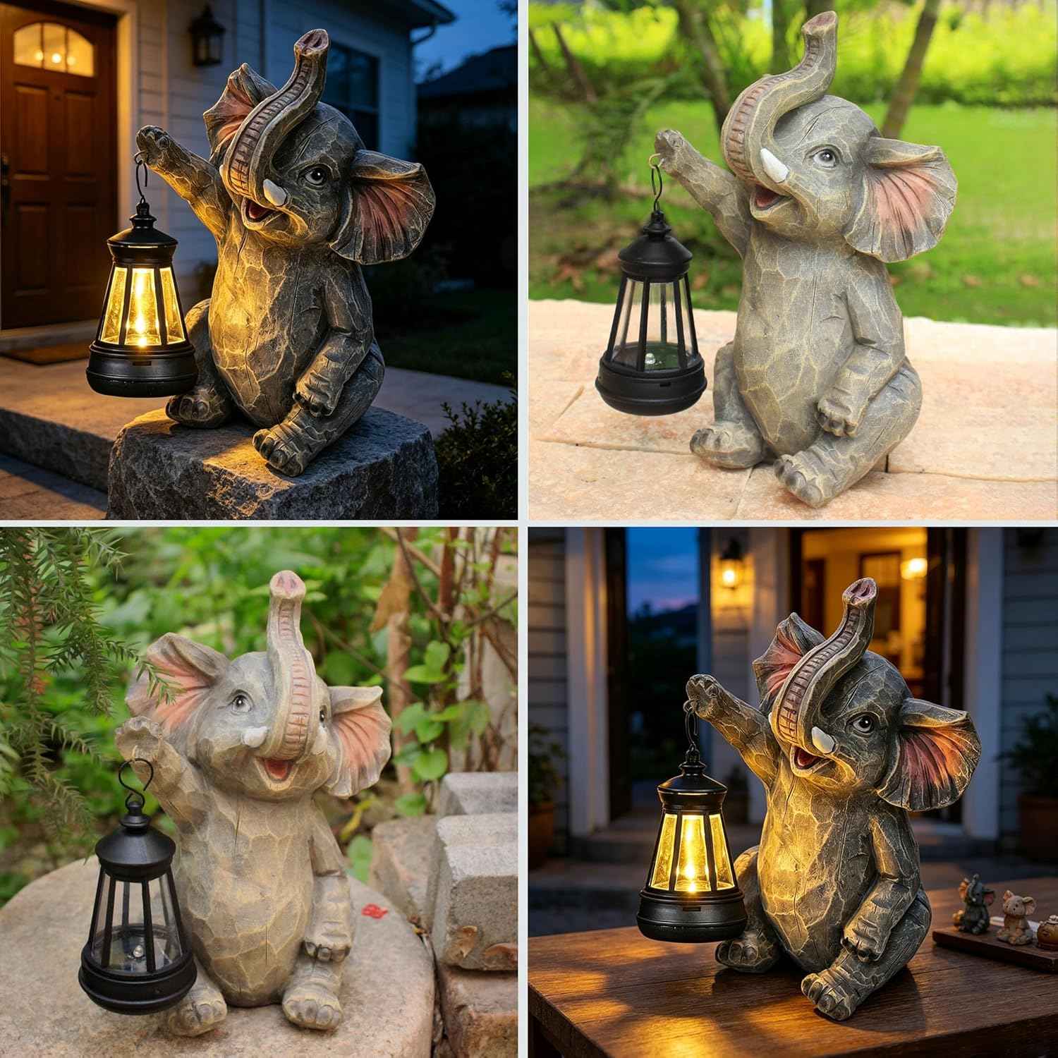Solar Garden Statue Outdoor Elephant Decor Lights, Figurine with Solar Lantern, Yard Decorations for Patio Porch Home, Christmas Elephant Gifts for Women - Unique Housewarming Gifts