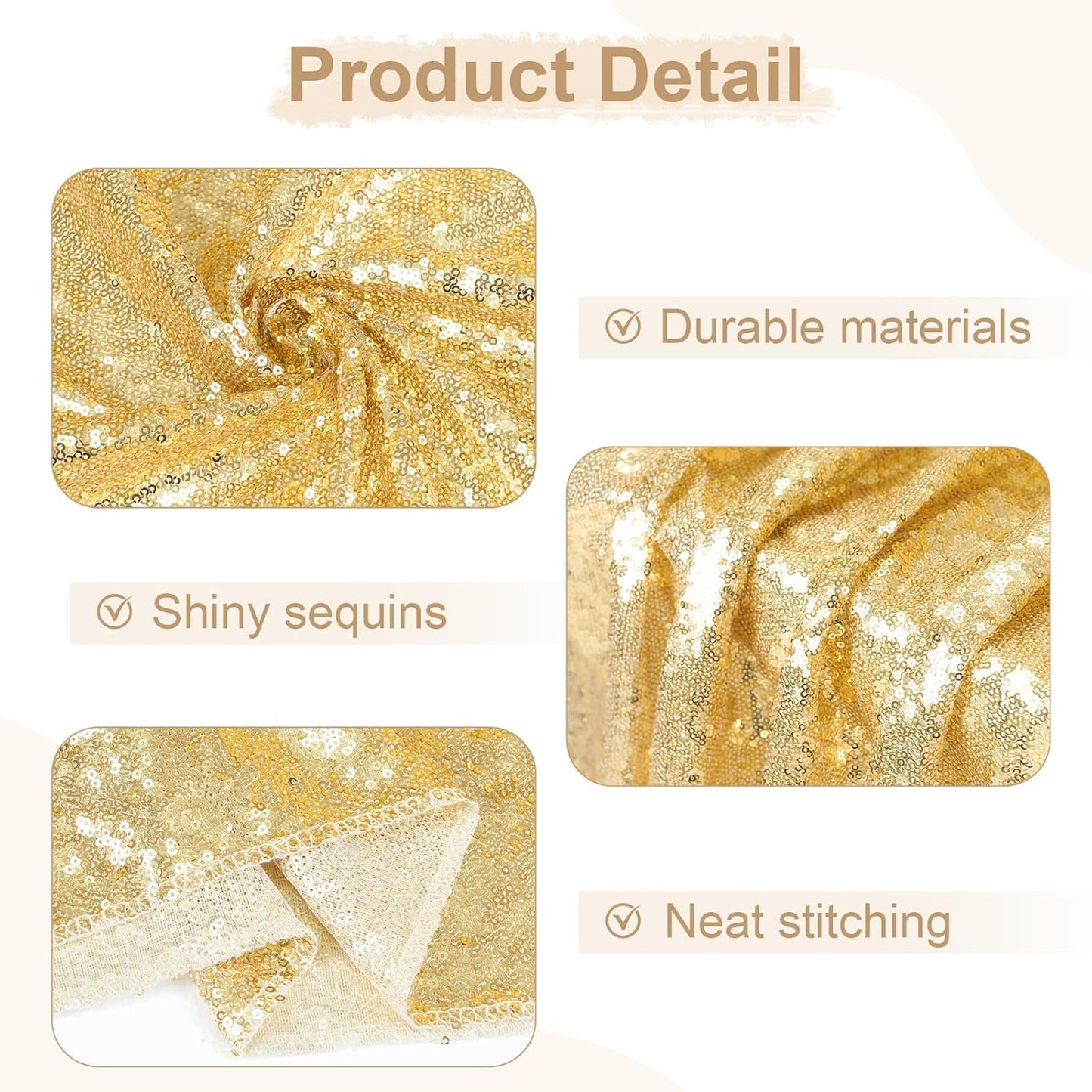 SquarePie Sequin Tablecloth 50 x 72 Inch Light Gold Glitter Table Cloth for Wedding Party Decoration