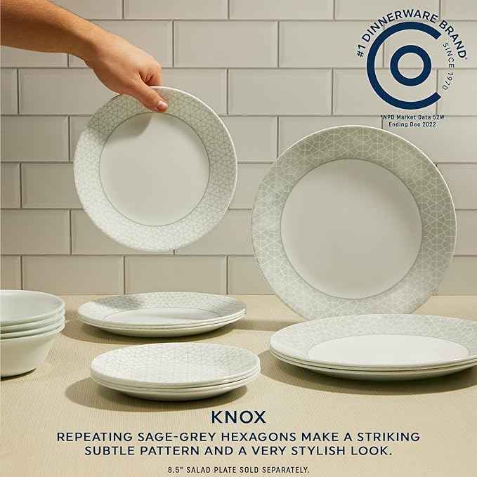 Corelle Vitrelle 18 Piece Glass Dinnerware Sets Service for 6, Triple Layer Chip & Crack Resistant Glass Plate and Bowl Sets, Knox