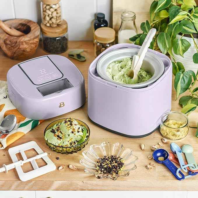 1.5 Quart Ice Cream Maker with Touch Control Panel, Freezer Bowl Design, Compact Electric Machine for Homemade Frozen Desserts, Gelato & Sorbet (Lavender)