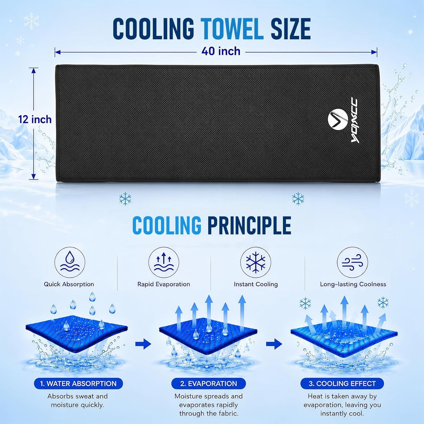 YQXCC Cooling Towels | 4 Pack 40"x12" | Cool Cold for Neck | Microfiber Soft Breathable Chilly | for Yoga, Golf, Gym, Camping, Running, Workout & More Activities