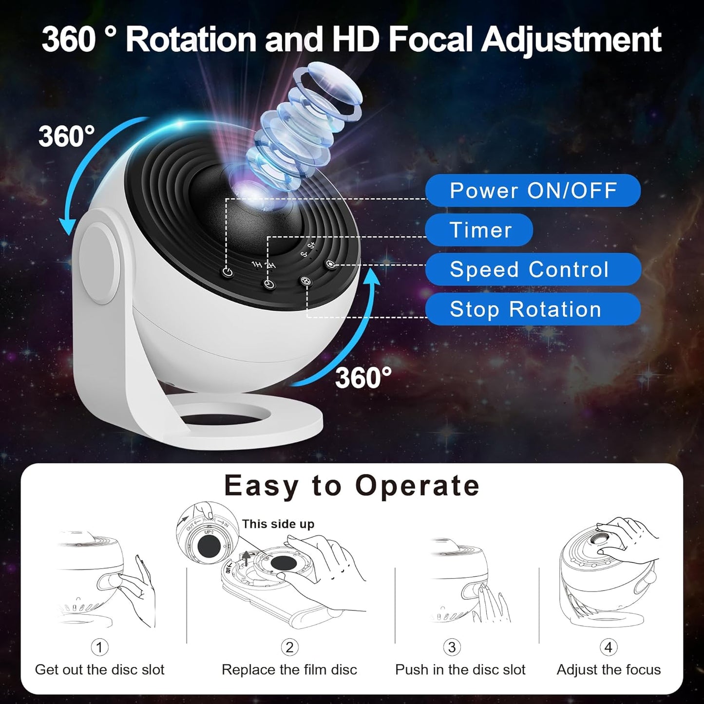 Galaxy Projector Pro for Bedroom, 13 in 1 Planetarium Star Projector with Solar System & Constellation, Night Light for Ceiling - 360° Rotating with Timer, Adjustable Knob, Kids Adults Room Decor