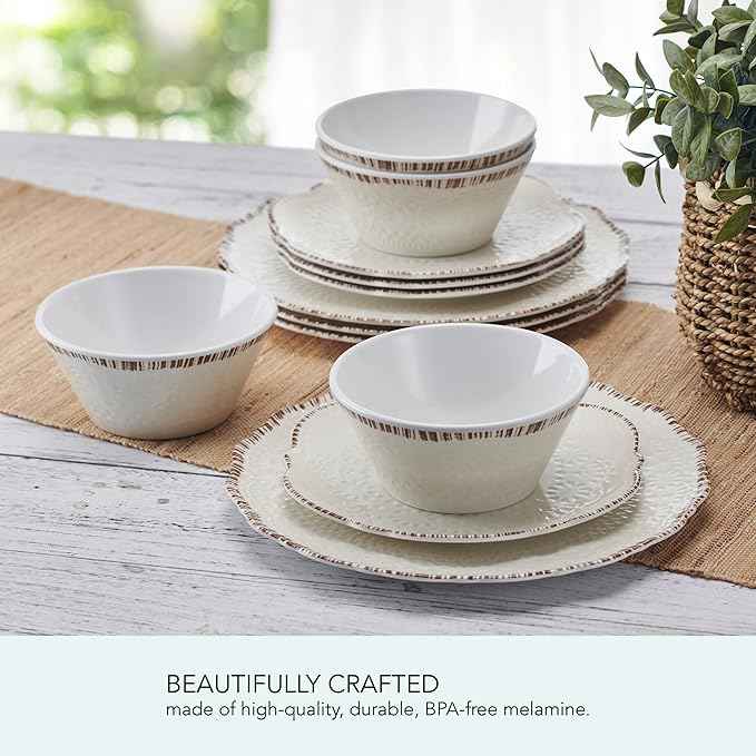 Pfaltzgraff Chateau 12 Piece Outdoor Melamine Dinnerware Set, Service for 4, White