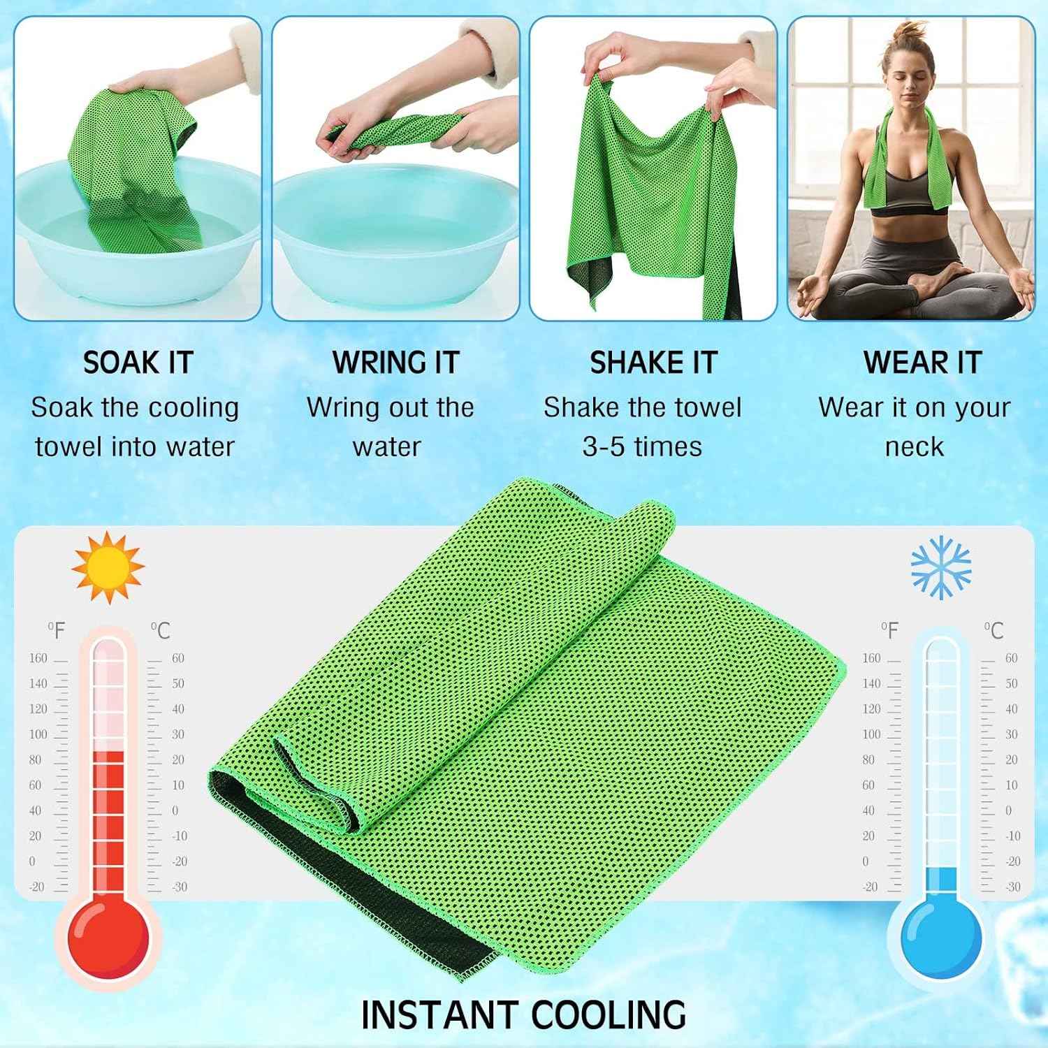 Maitys 120 Pcs Microfiber Ice Towel, Cooling Cold Comfortable Towels for Neck and Face Breathable Chilly Towel for Yoga, Sport, Gym, Workout, Camping and Activities(Multicolor,11.8 x 31.5 Inches)