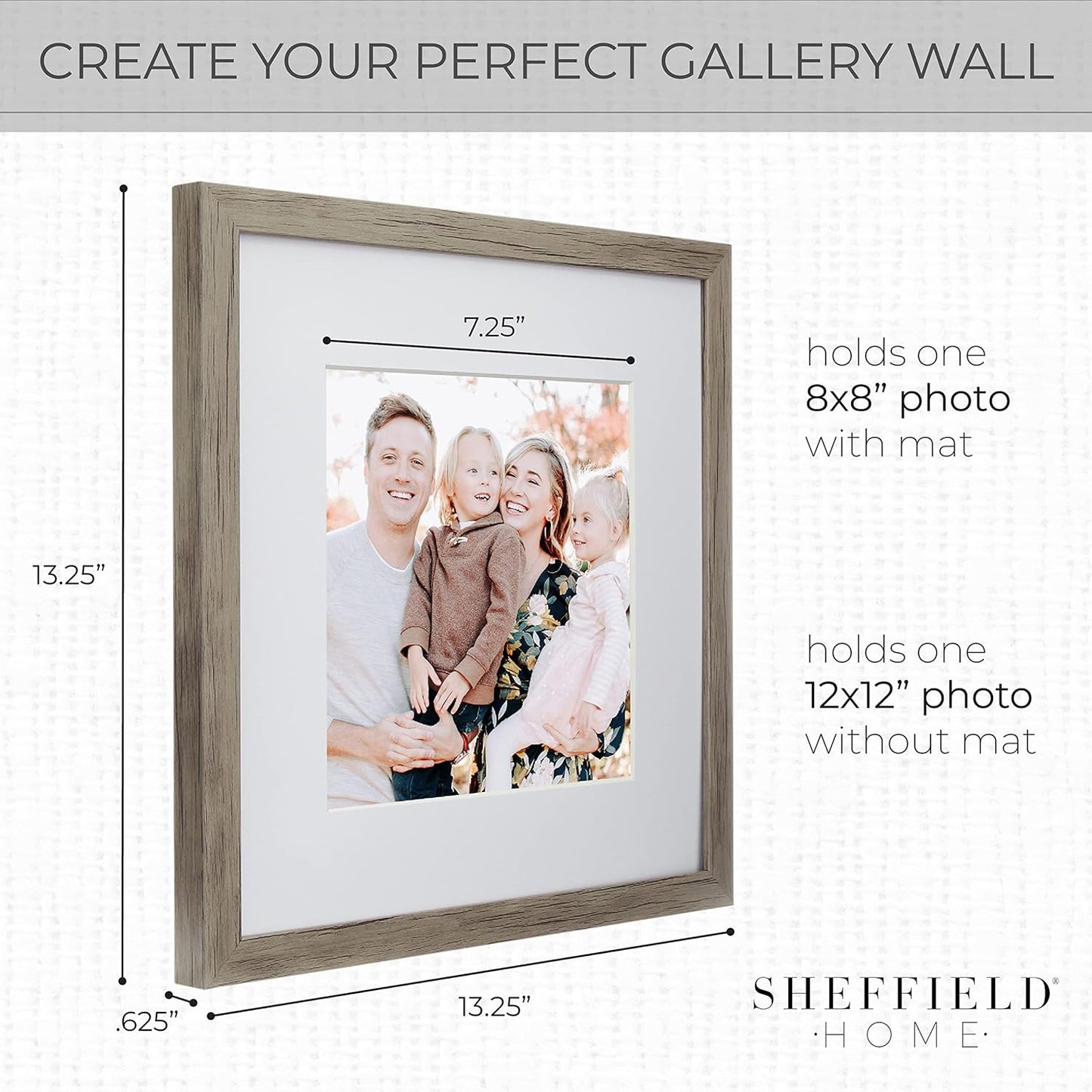 Sheffield Home 9 Piece Gallery Wall Frame Set, 12x12 Inch, Natural