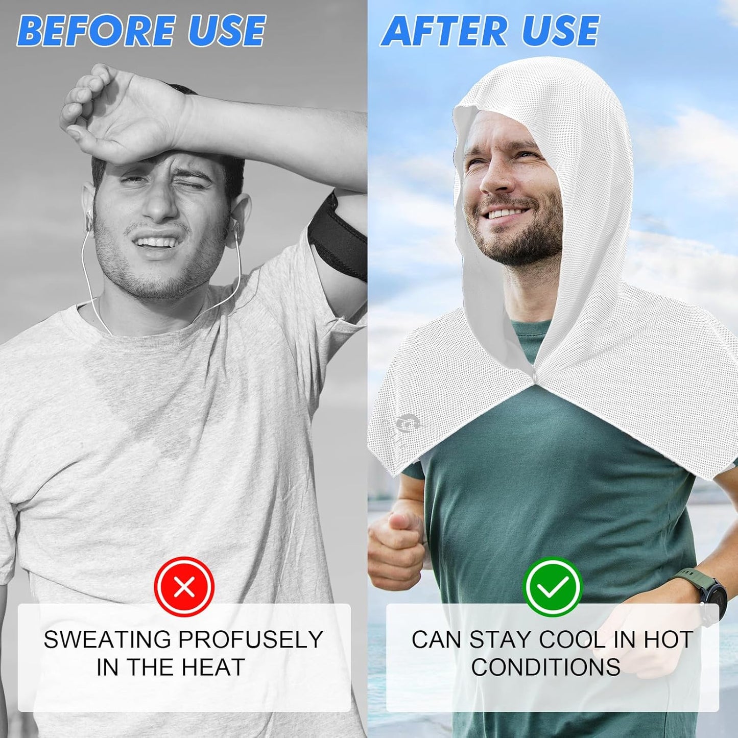 CSITE 3 Pack Cooling Hoodie Towels for Neck and Face, UPF 50 Sun Protection & Instant Cooling, Ice Towels for Hot Weather, Soft Breathable Towel for Sport, Work Out, Gym, Camping & More Activities