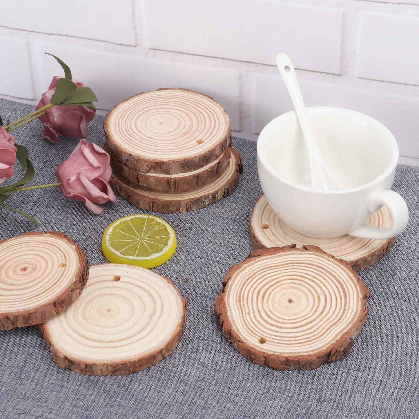 100 PCS 3.2-3.6inch Unfinished Wood Slices, Natural Wood Slices, Predrilled with Hole Wood Slice for DIY Arts Craft Christmas Ornaments