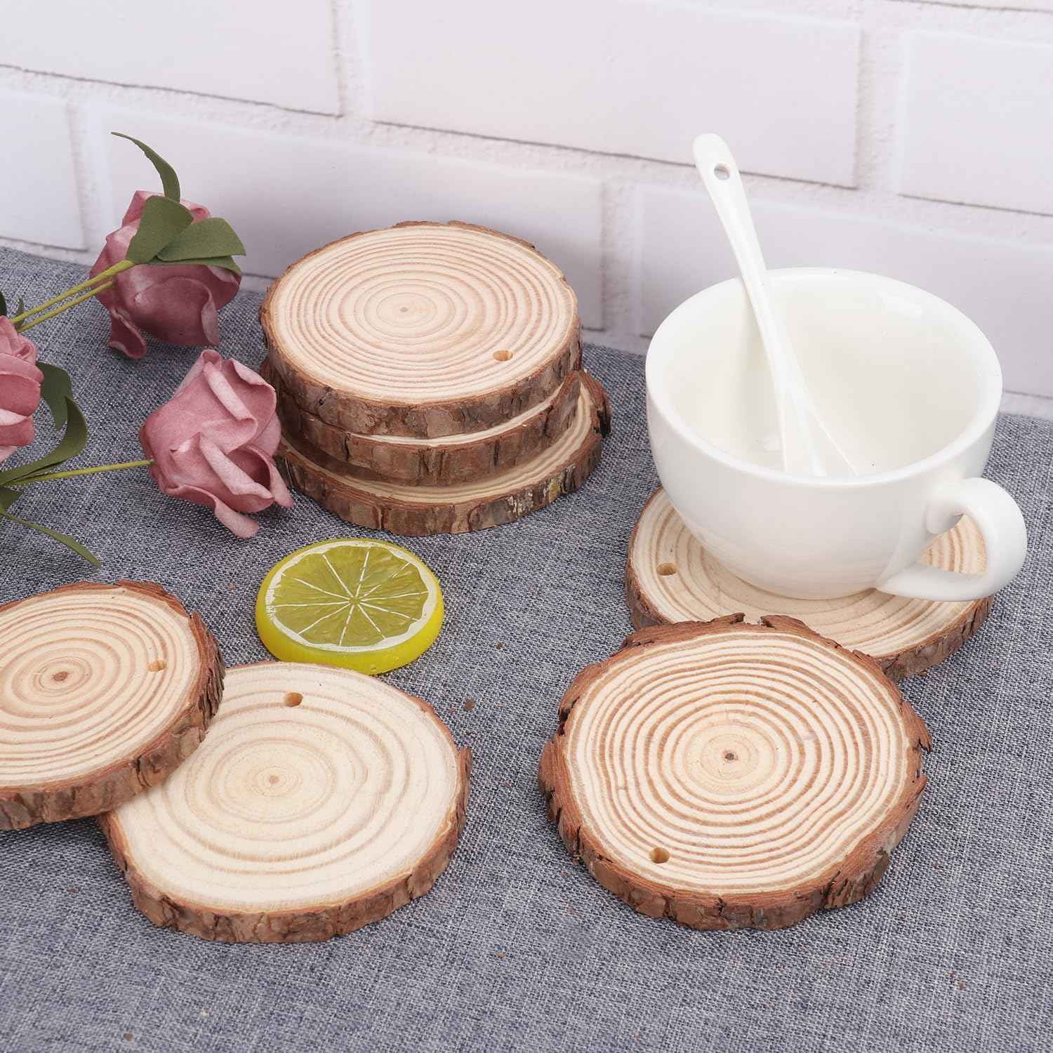 100 PCS 3.2-3.6inch Unfinished Wood Slices, Natural Wood Slices, Predrilled with Hole Wood Slice for DIY Arts Craft Christmas Ornaments