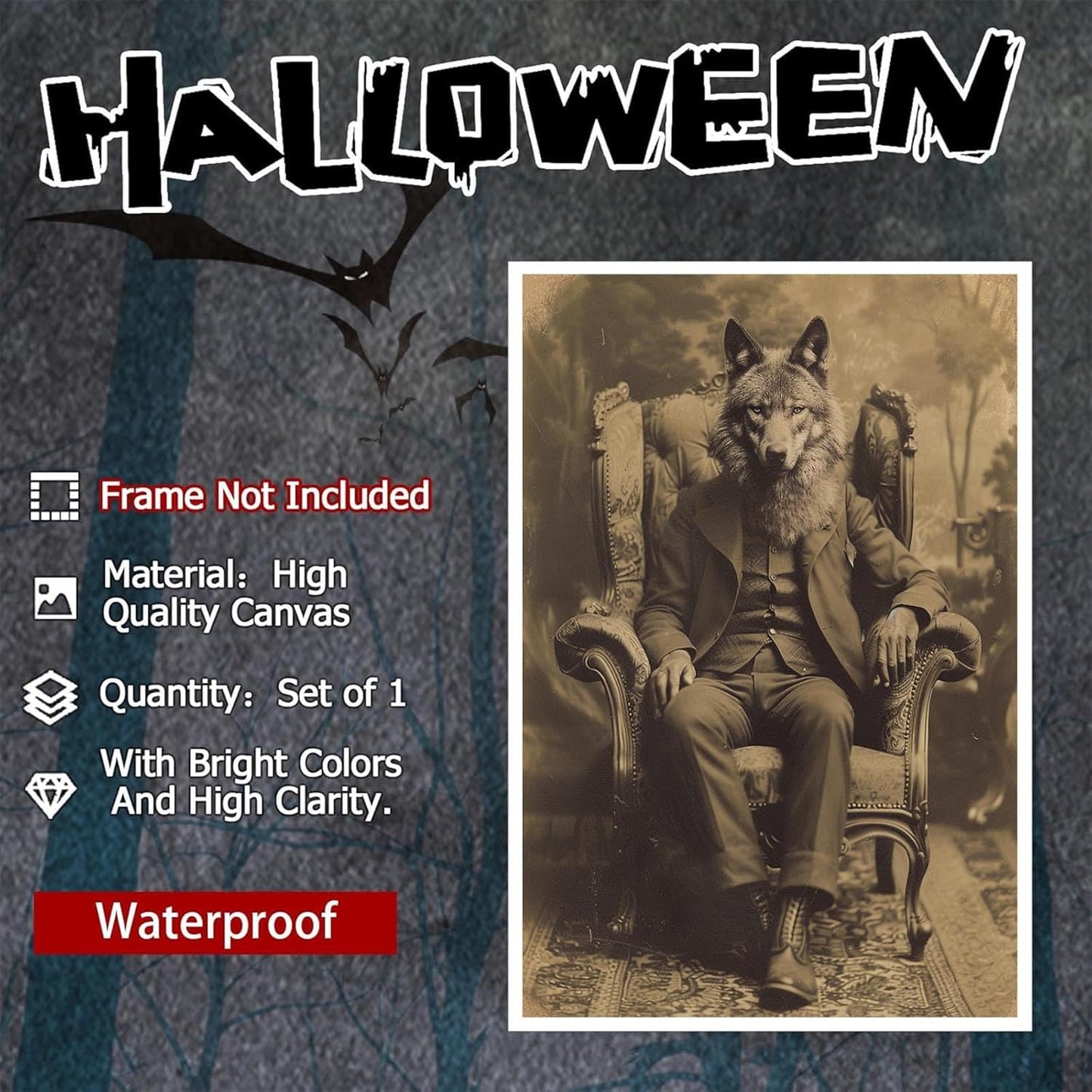 Werewolf Vintage Shoot Art Poster Print Canvas Wall Art Ideal for Dark Academia Gothic Occult Decor Living Room Bedroom Office Posters Decorations Creepy Picture 12X16inch Unframed