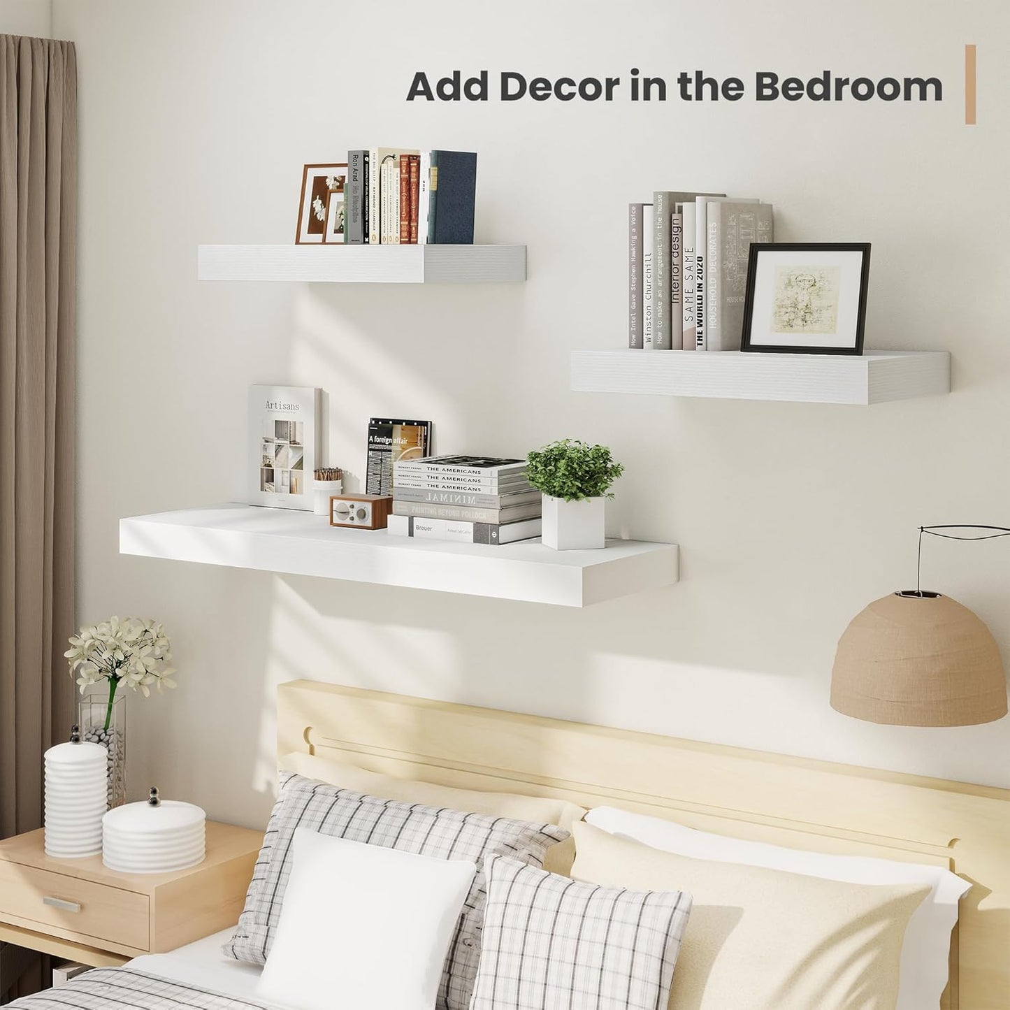 Heimlove 12" Deep Floating Shelves, 36 x 12 Inch Wall Mounted Long Floating Shelf with Invisible Brackets, for Home Decor, Bedroom, Kitchen, Living Room, Bathroom - 2 Pack, White