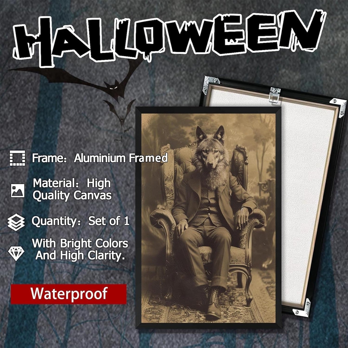 Werewolf Vintage Shoot Art Poster Print Canvas Wall Art Ideal for Dark Academia Gothic Occult Decor Living Room Bedroom Office Posters Decorations Creepy Picture 16X24inch Aluminum Framed