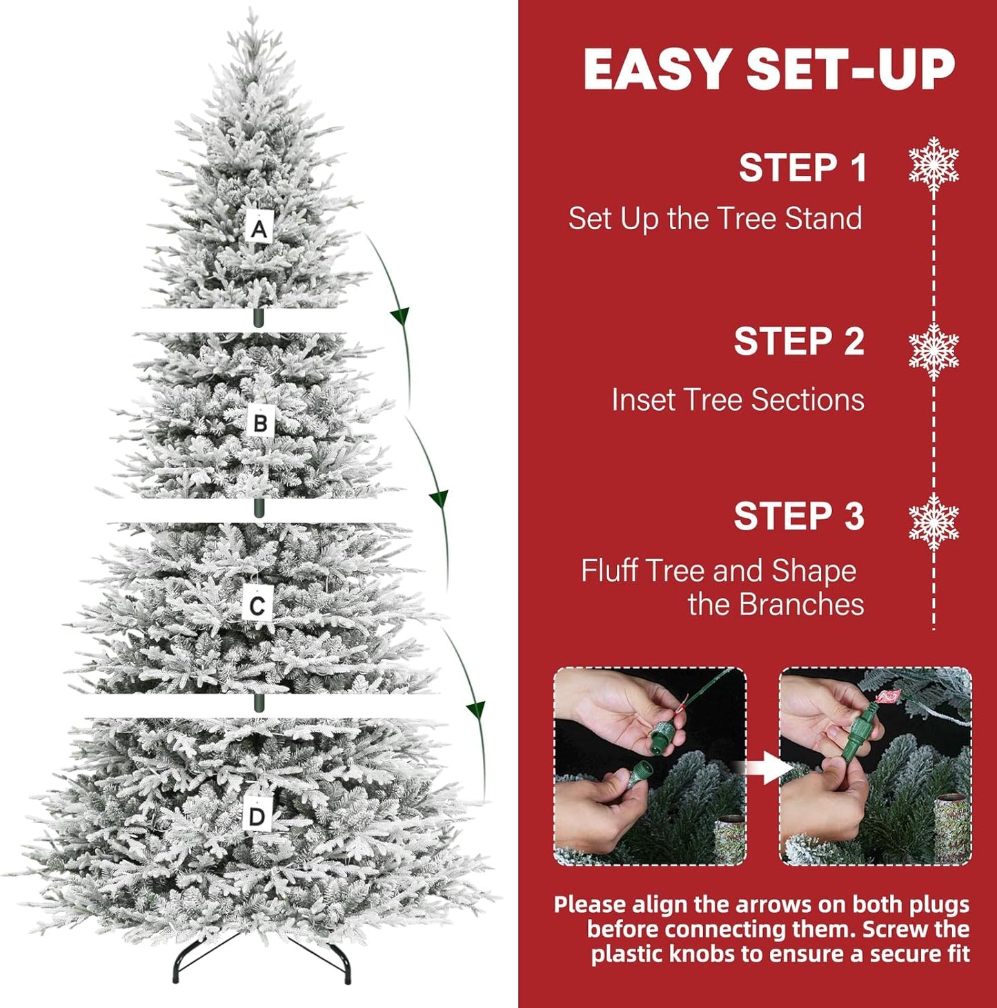 Hykolity 12 ft Prelit Snow Flocked Artificial Christmas Tree, 8109 PE&PVC Branch Tips, 850 Warm White LED Lights, Easy Assembly with Metal Stand and Hinged Branches