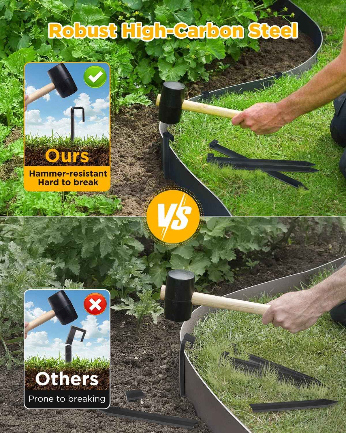 Landscape Edging Metal Stakes - 40 Pcs, 10 Inch Garden Landscape Stakes, High Carbon Steel Landscape Anchoring Stakes for Flowerbed Edging, Outdoor Tent and Landscape Edging Coil