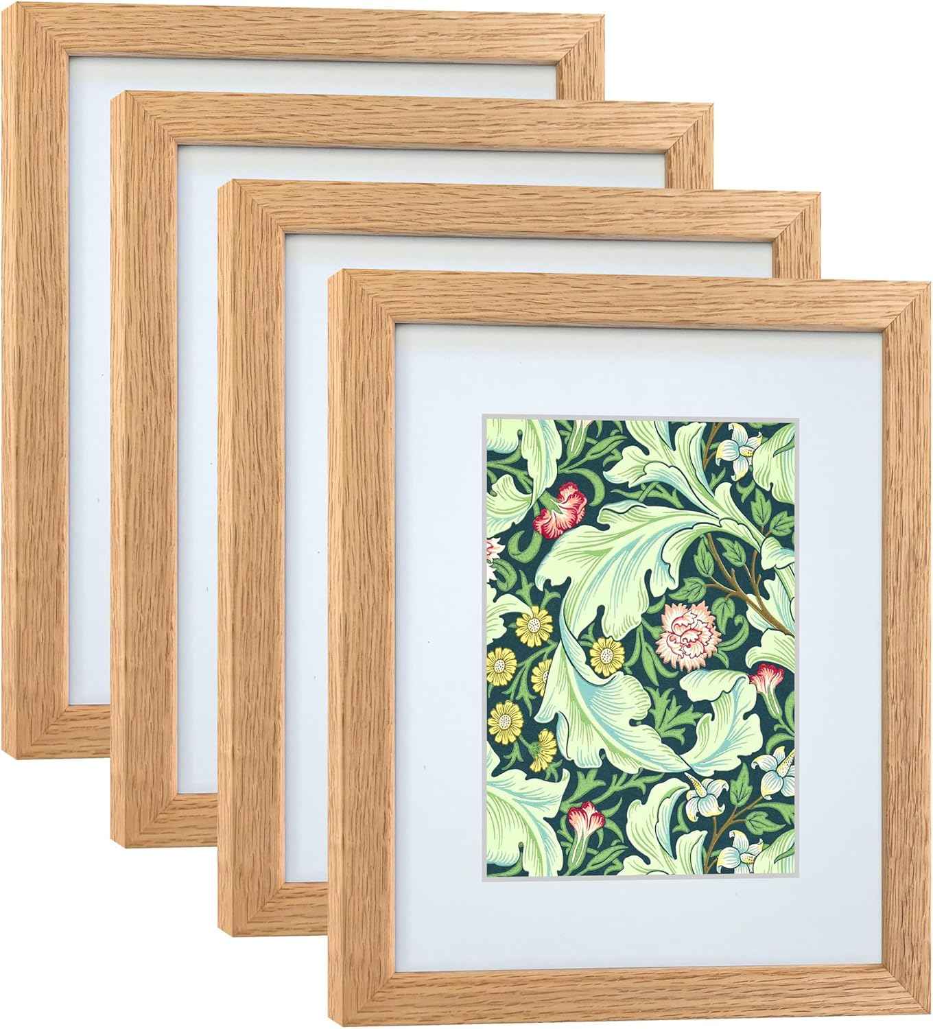 8x10 Picture Frame Set of 4 OAK Solid Wood with Real Glass for Pictures 5x7 with Mat or 8x10 Without Mat, Wall Mount or Tabletop Gallery Photo Frames(4 Pack, Oak)