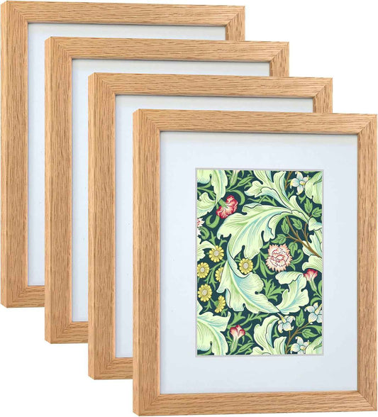 8x10 Picture Frame Set of 4 OAK Solid Wood with Real Glass for Pictures 5x7 with Mat or 8x10 Without Mat, Wall Mount or Tabletop Gallery Photo Frames(4 Pack, Oak)