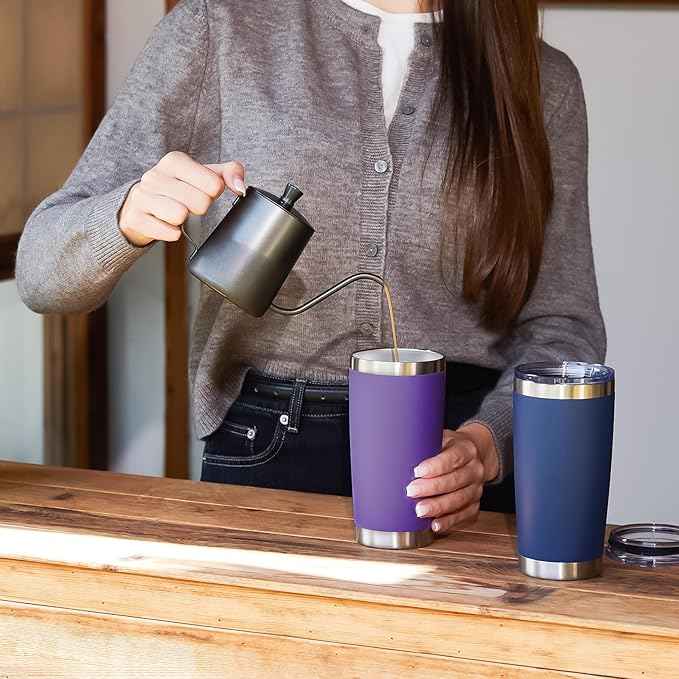 MEWAY 20oz Tumbler 8 Pack Double Wall Vacuum Insulated Travel Mug Bulk, Stainless Steel Tumblers with Lid and Straw, Durable Powder Coated Coffee Cups for Cold & Hot Drinks (Purple, 8)