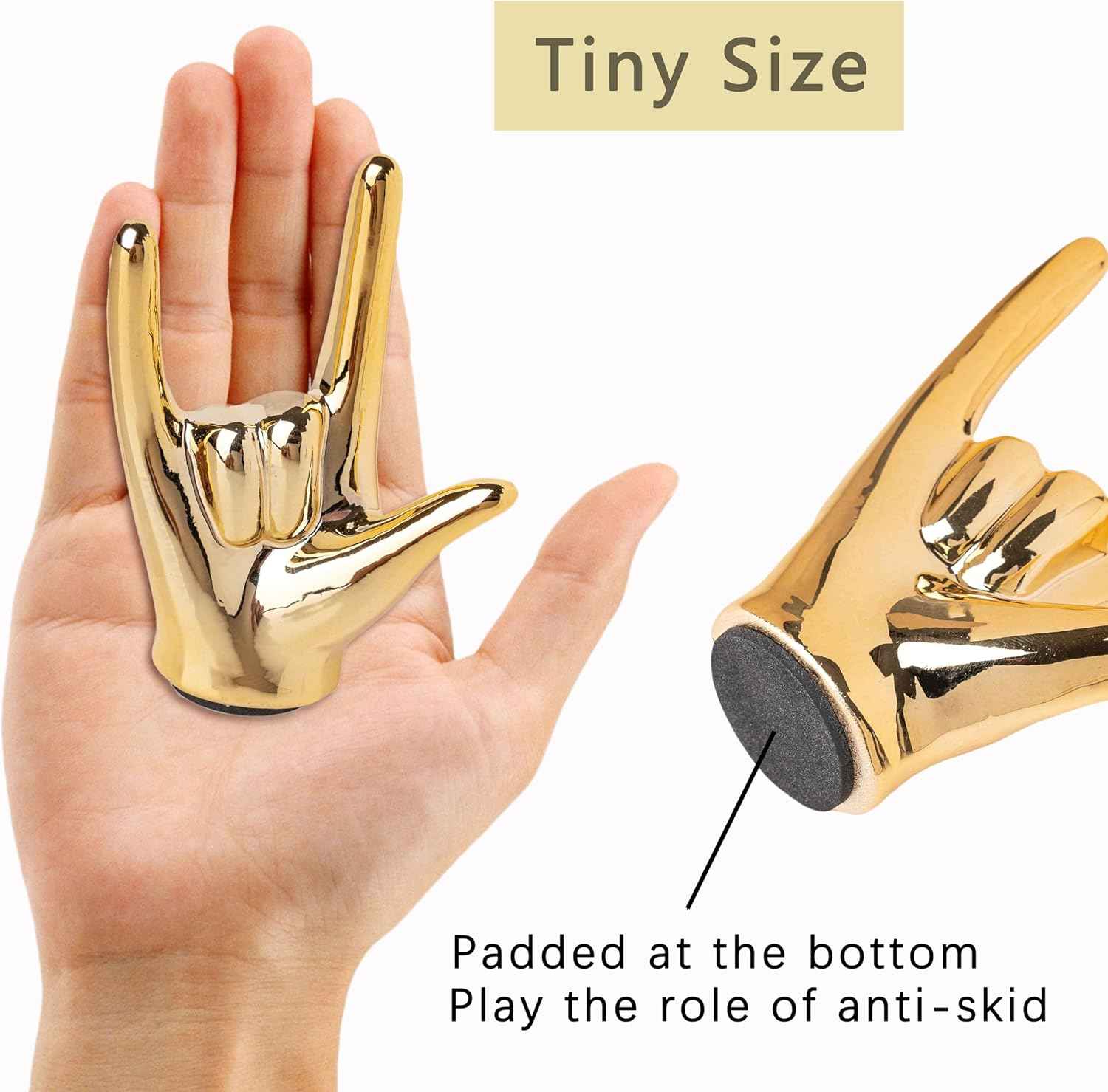 Tiny I Love You Hand Statue Gold Decor, Tiny Rock and Roll Hand Sign Desk Statue, Gold Gesture Statues and Sculptures, Ceramic Gesture Hand Sculpture Finger Statues Classic Home Decor (Silver)