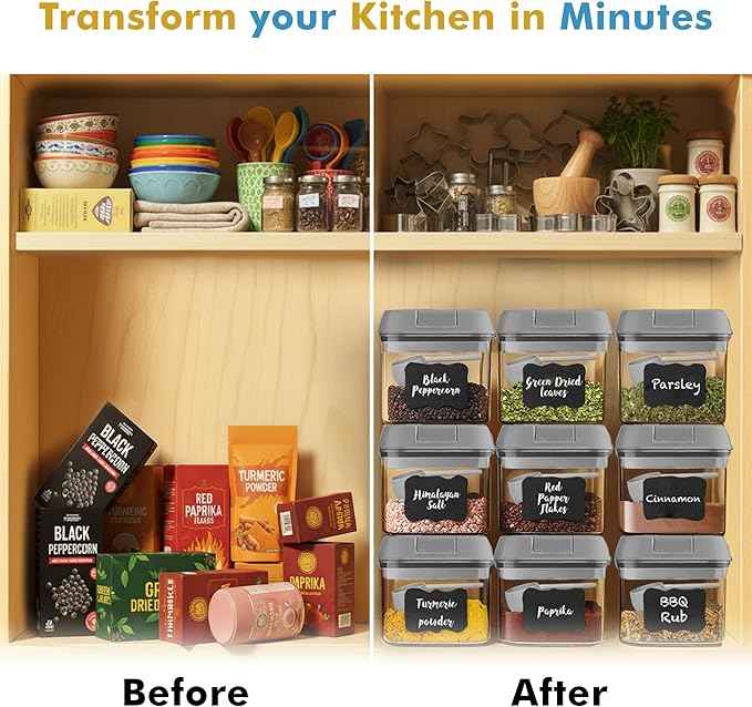 Shazo 9 PC Airtight Food Storage Containers - BPA Free Clear Plastic Snack & Spice Containers with Easy Lock Lids - Kitchen and Pantry Organization for Herbs, Coffee, Tea - 0.5L / 2.1 Cups