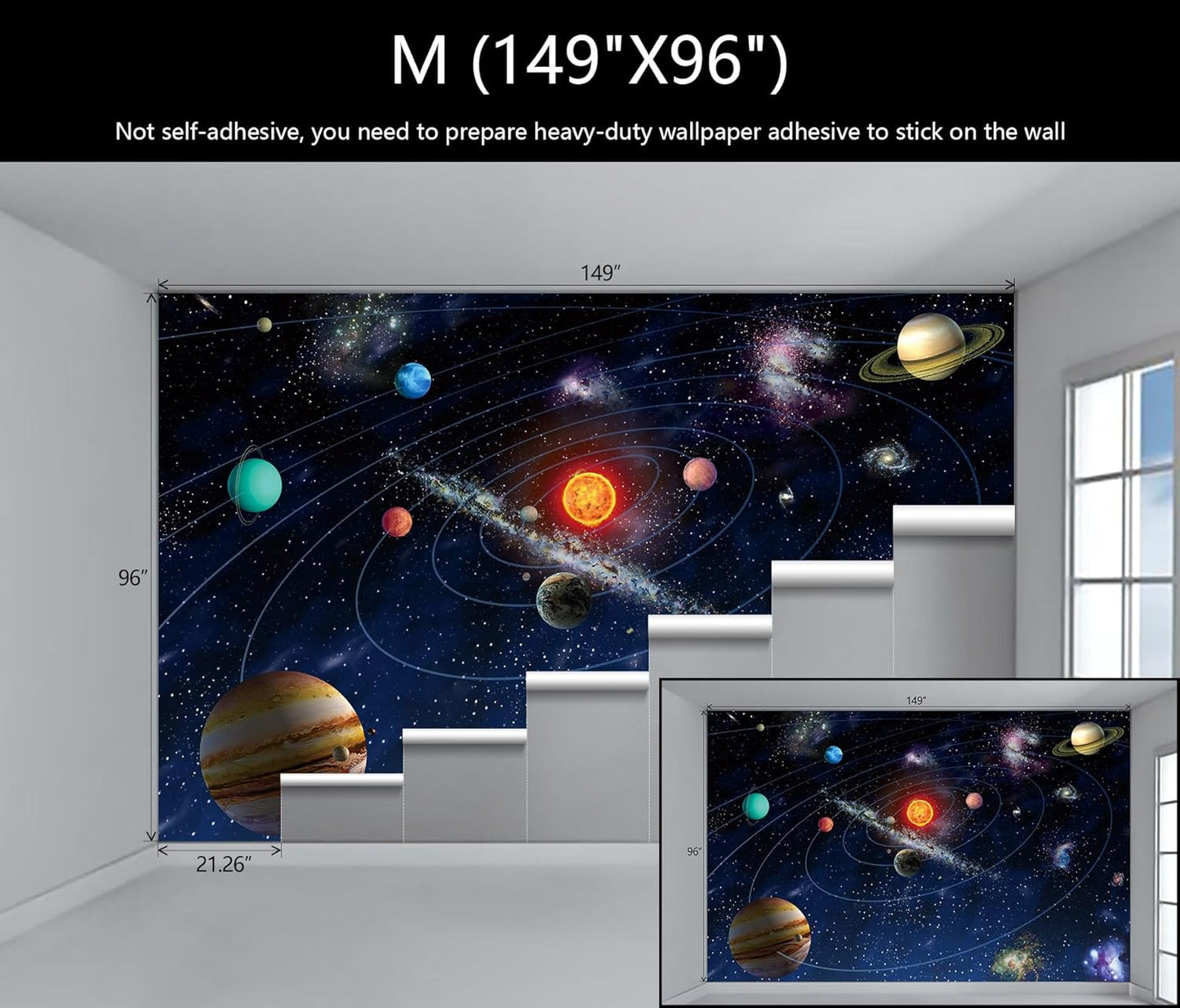 WFBHUA-Galaxy Wallpaper Mural Kids Nursery Wallpaper Cosmic Planets Wall Mural Decoration for Boys Room Playroom(Not Peel and Stick)