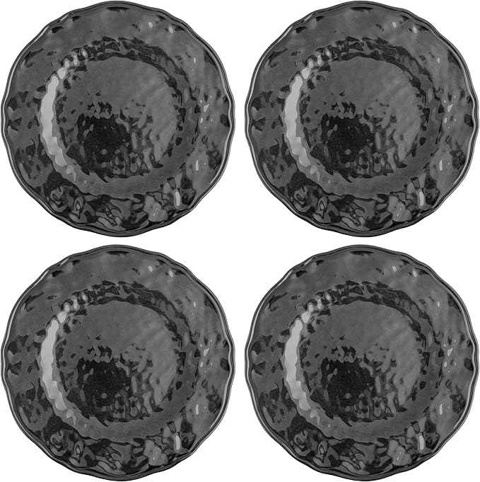 Karma, 8.75 inches Melamine Salad Plates Set of 4, Reusable Dishwasher Safe Plates for Outdoor and Indoor, Heirloom Ash