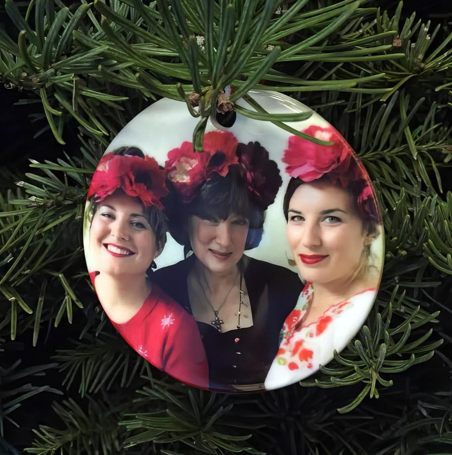 Personalized Christmas Ornament, Add Photo Text or Art Design and Make Your own Customized 3” Porcelain Ceramic Ornament, Gold String and Gift Bag Included (Round)