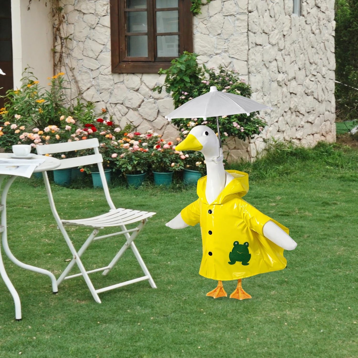 Raincoat Porch Goose Outfits for 23'' Statue, Summer Spring Lawn Cement Goose Cloths Raincoat Umbrella Costume for Outdoor Garden Yard Patio Statue Art Decor