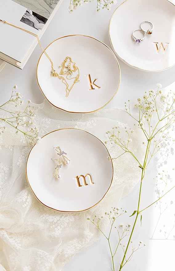 COLLECTIVE HOME - Ceramic Jewelry Tray, Decorative Trinket Dish for Rings Earrings Necklaces Bracelet Watch Keys, Birthday Mother's Day Christmas Gift for Women, 4.75", White Surface (S)