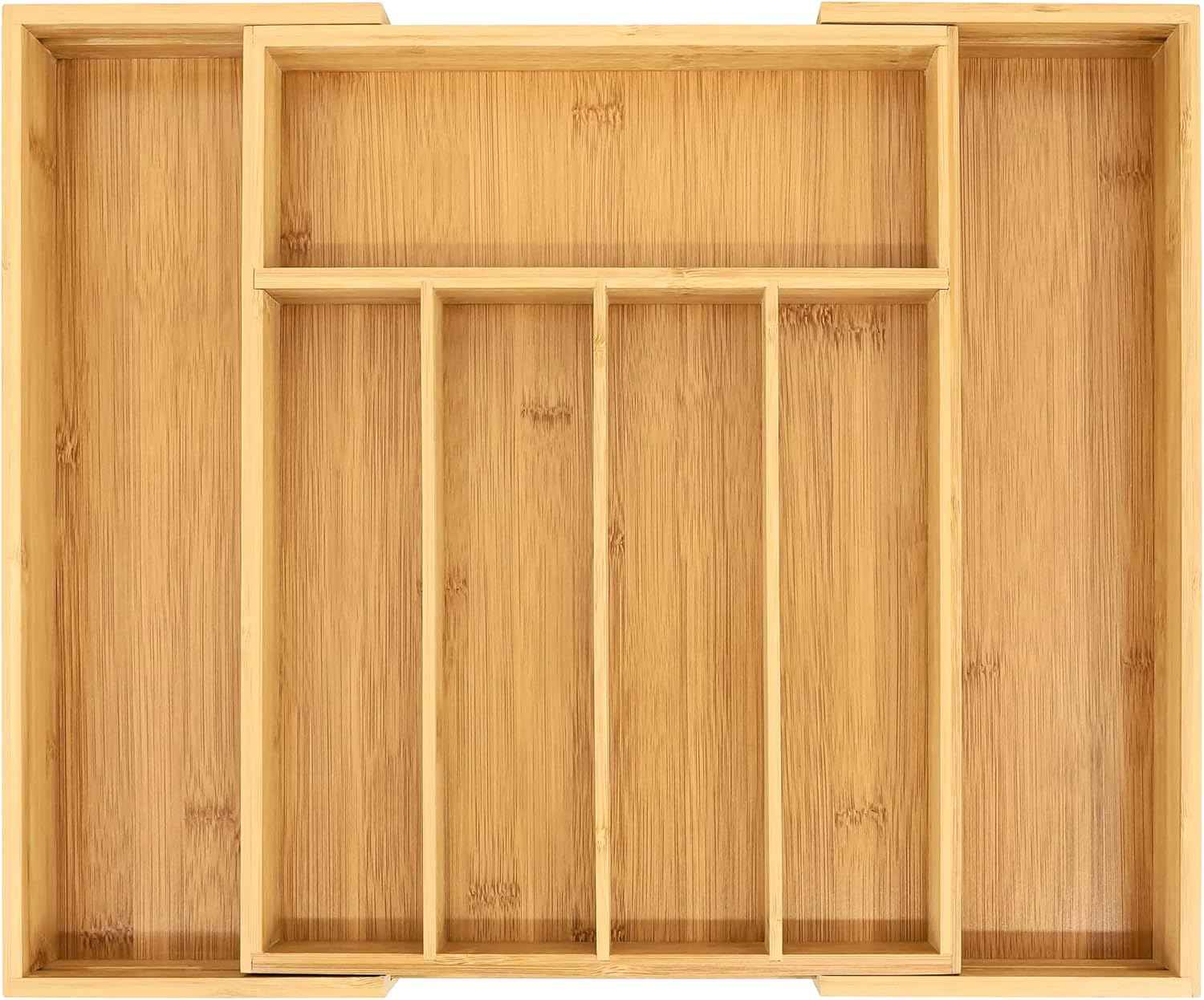 VaeFae Bamboo Drawer Organizer, Expandable Silverware Drawer Organizer, Cutlery Tray with Dividers for Kitchen Utensils, Medium
