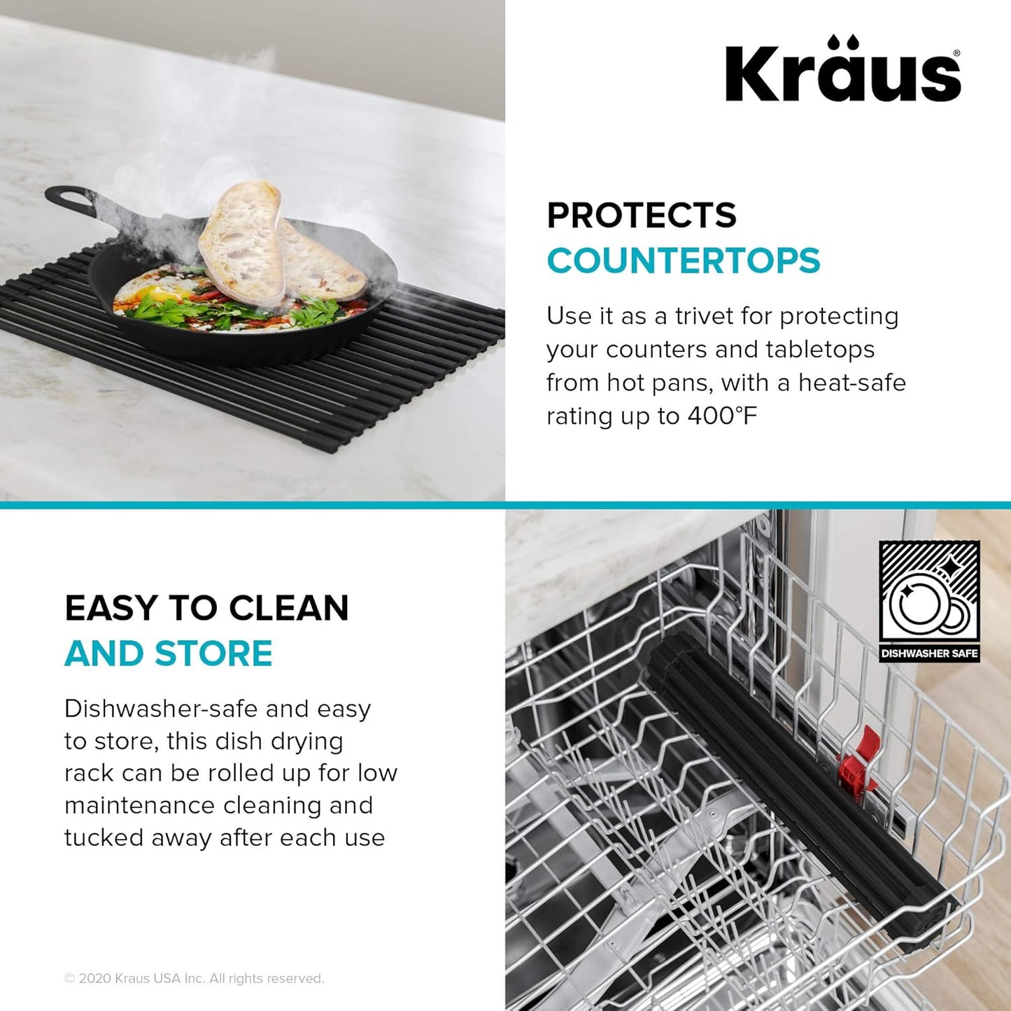 Kraus Multipurpose Workstation Sink Roll-Up Dish Drying Rack, Colander and Trivet in Green, KRM-11GR