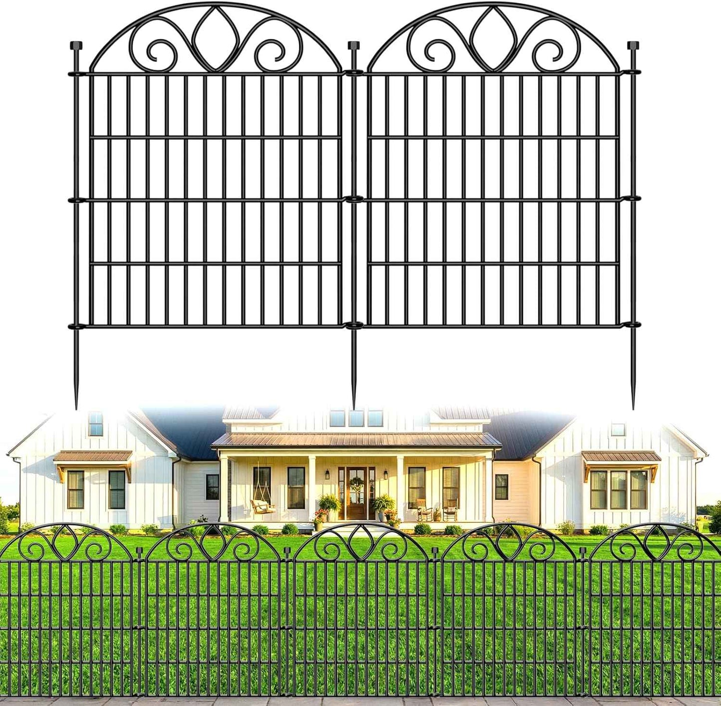 10 Panels No Dig Decorative Garden Fence Panel – 28" H X 19.6' L Rustproof Metal Dog Fence Outdoor for Yard, Animal Barrier Fence for Pet, Garden Border, Patio, Flower Beds| Temporary Fencing